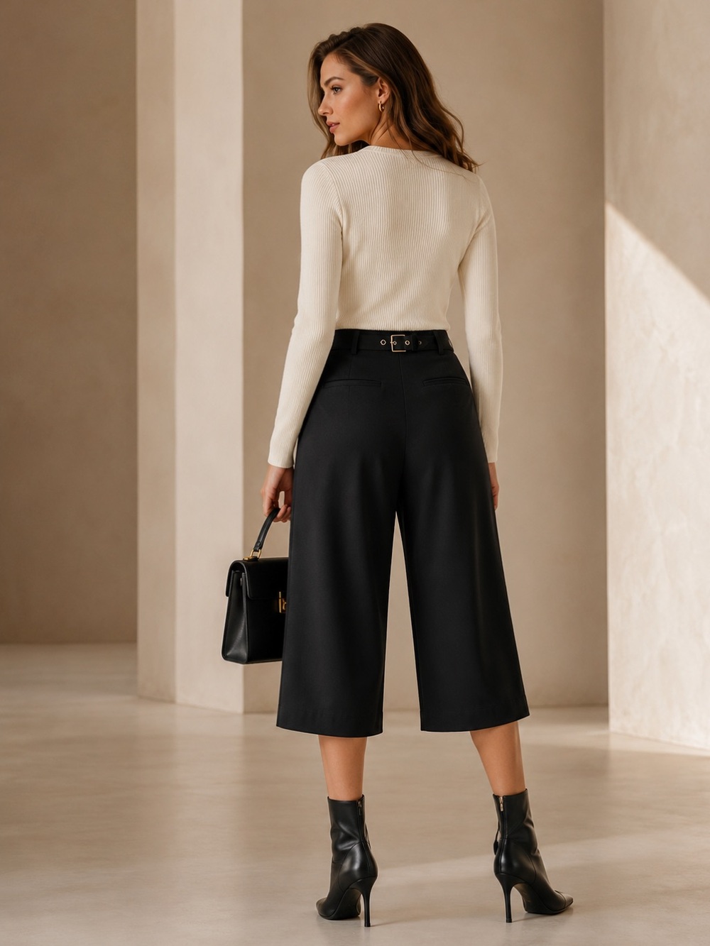 Club Monaco Wide Leg Culotte Cropped Trouser High Waist Tailored Black Sz 00